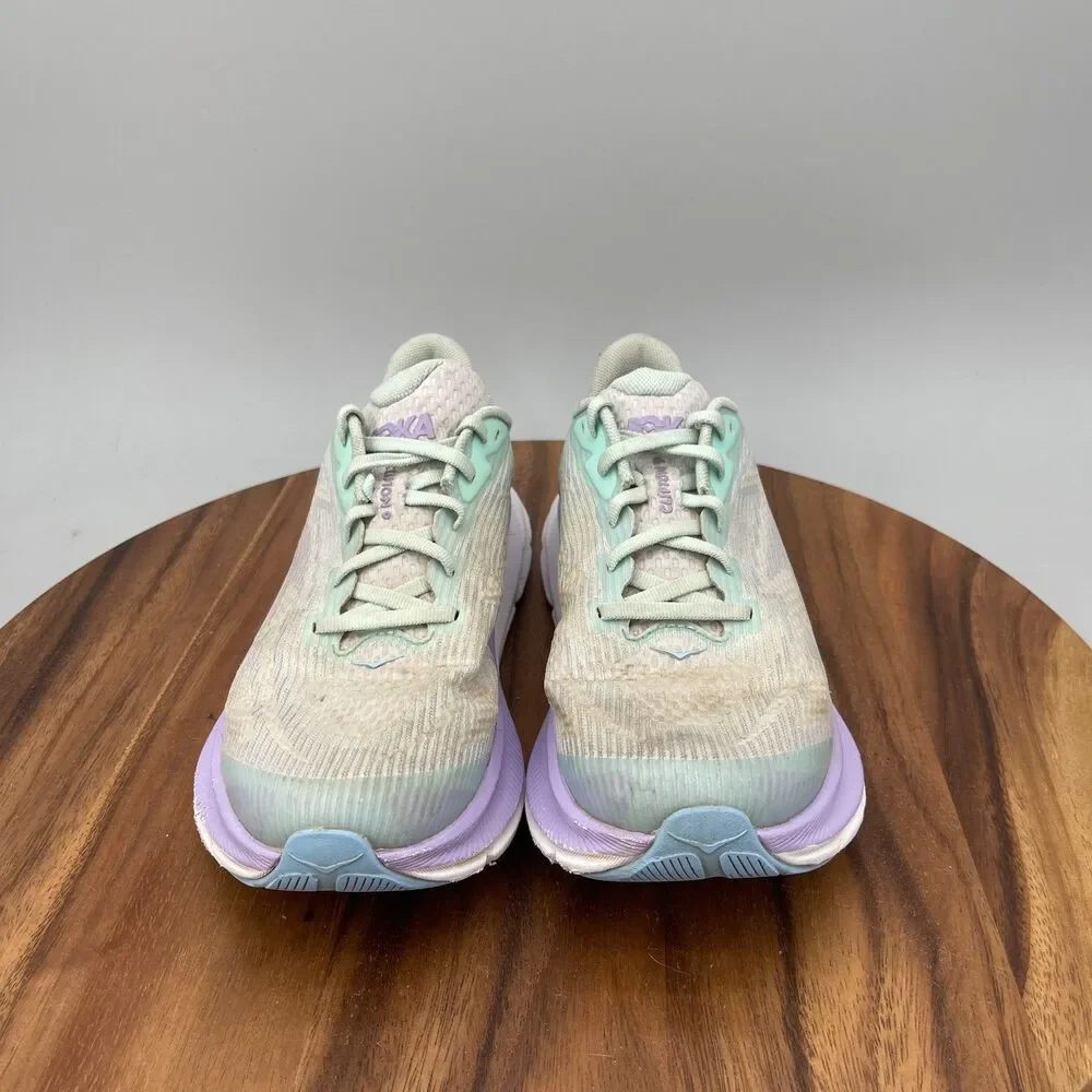 Hoka One One Clifton 9 Shoes Youth Size 6 MD White Purple Running Walking
